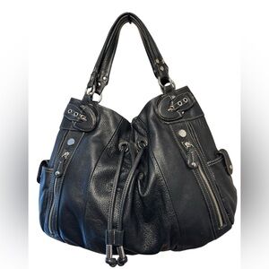 Hype Black Pebbled Leather Slouch Satchel Drawstring Buckle Y2K Shoulder Bag